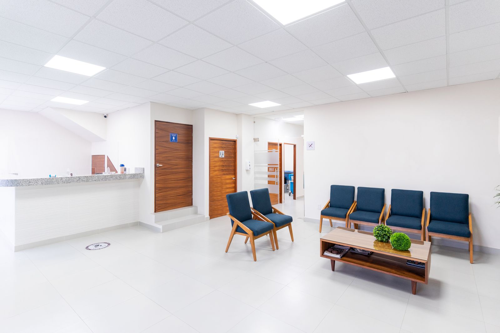 Waiting room and check-in desk of a modern dental clinic